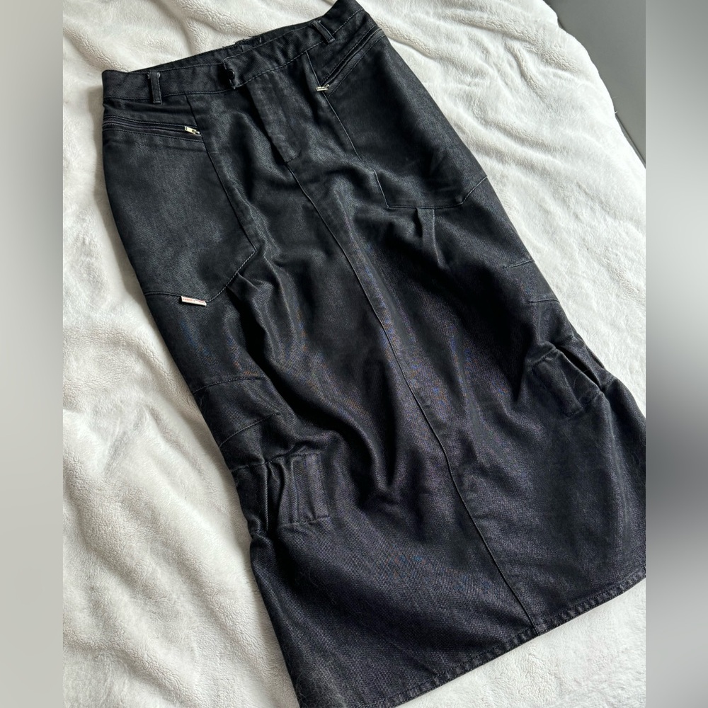 Vintage Black Denim Pencil Skirt Maxi